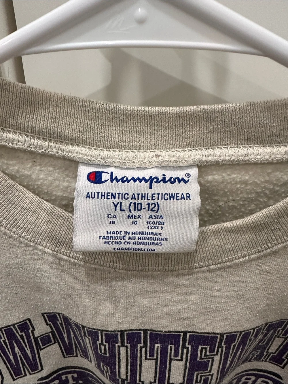 Champion Cream Crewneck Sweatshirt with Purple & Black UW-Whitewater Graphic